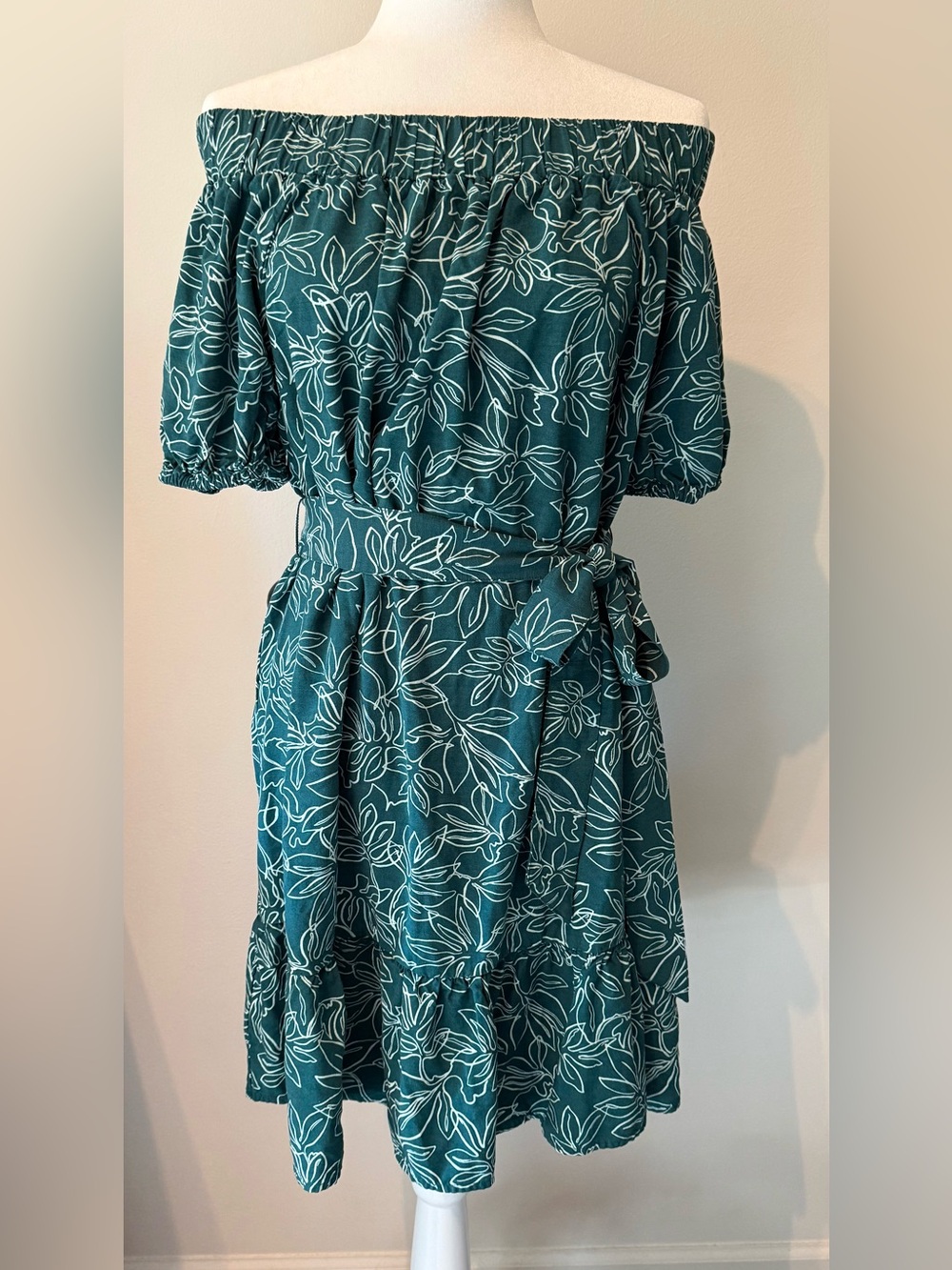 LOFT Beach Teal Off-Shoulder Floral Midi Dress